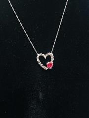 Ruby Diamond & Stone Necklace .03 CT. 10K White Gold 1.26g